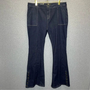Lucky & Blessed Wide Bootcut Leg Button Detail Dark Wash Jeans